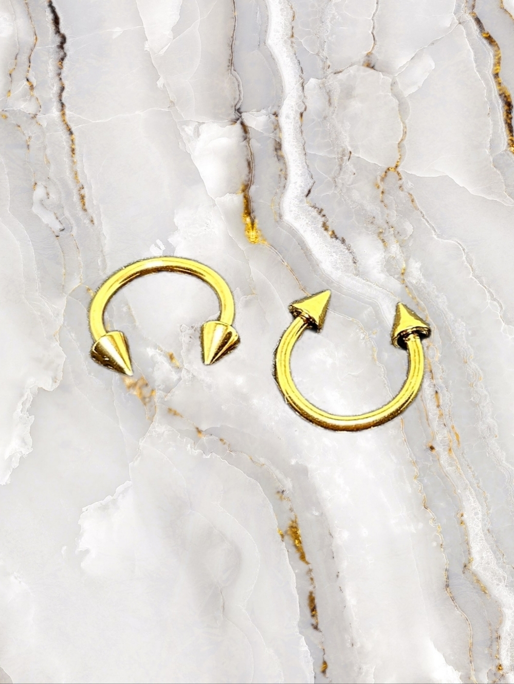 16GA Horseshoe Gold Pvd Plated Over Surgical Steel 5/16"-8MM Spike 3mm Pair